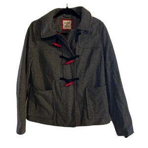 Old Navy Womans Wool Blend Coat Jacket Duffle Style Toggle Gray Red Medium Hood‎